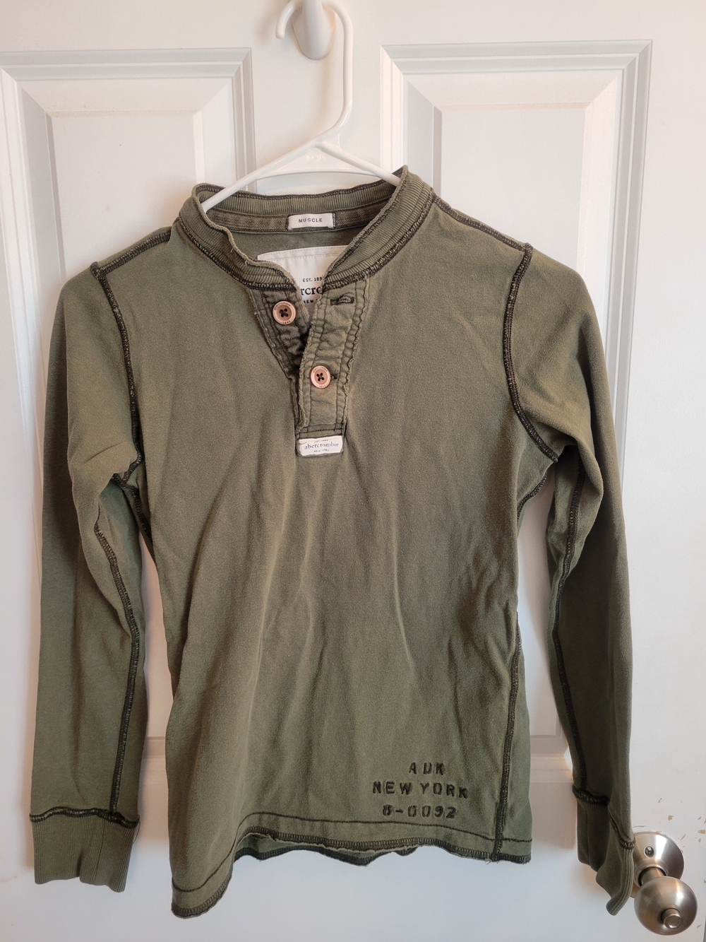 Kids Olive Green Long-Sleeve Henley Shirt - Abercrombie & Fitch